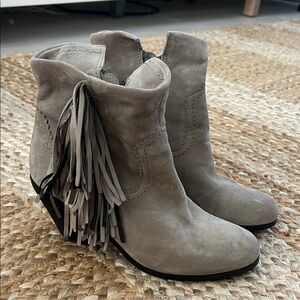Sam Edelman Fringe Suede Ankle Boots - Taupe